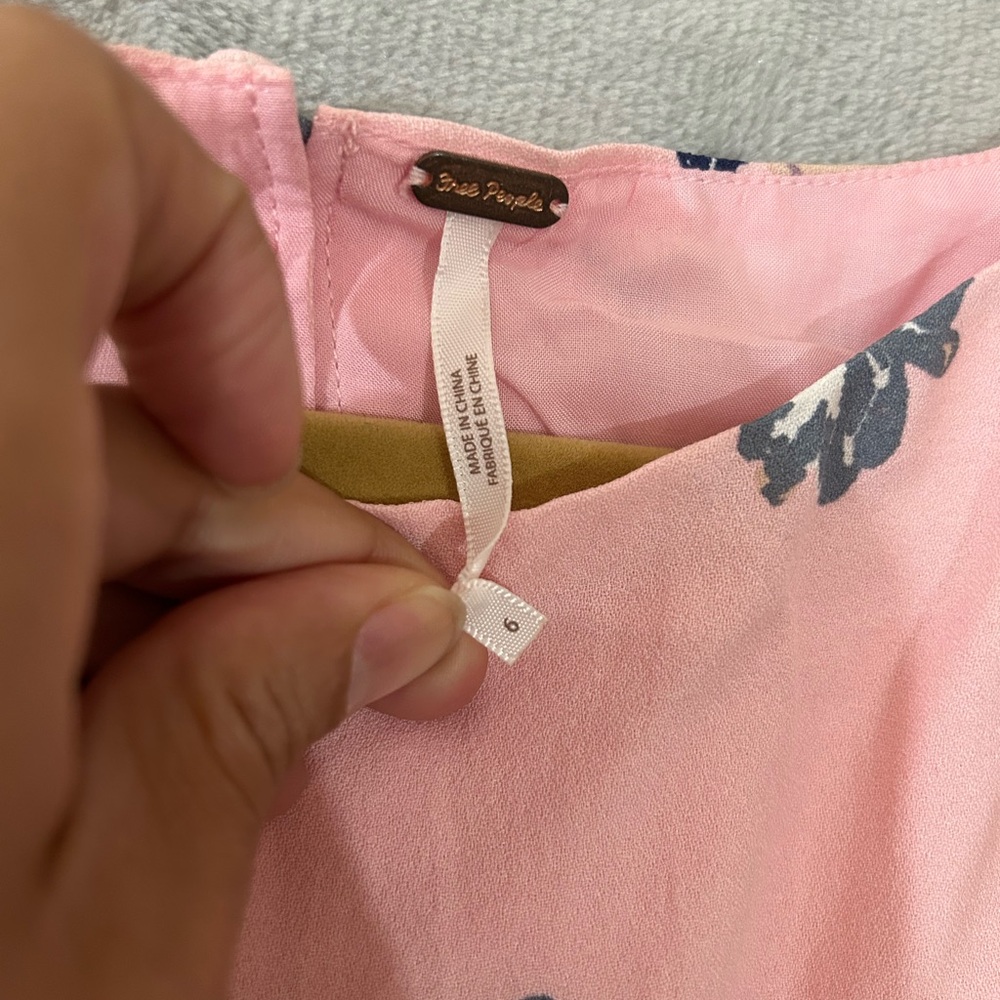 NWOT free people pink floral mini long sleeve dress - Picture 5 of 13